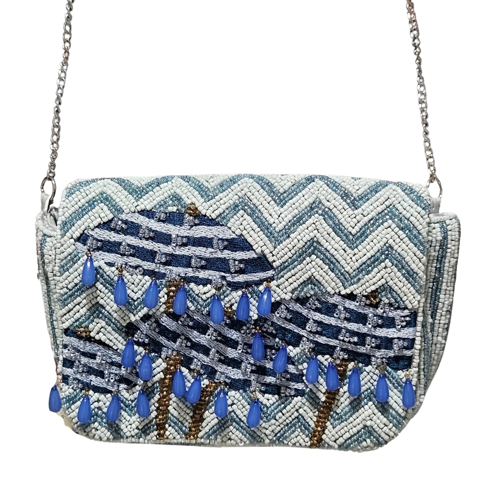 VIRAL TIKTOK Made In India Blue Umbrella Chain Crossbody Bag Purse Rain Beaded